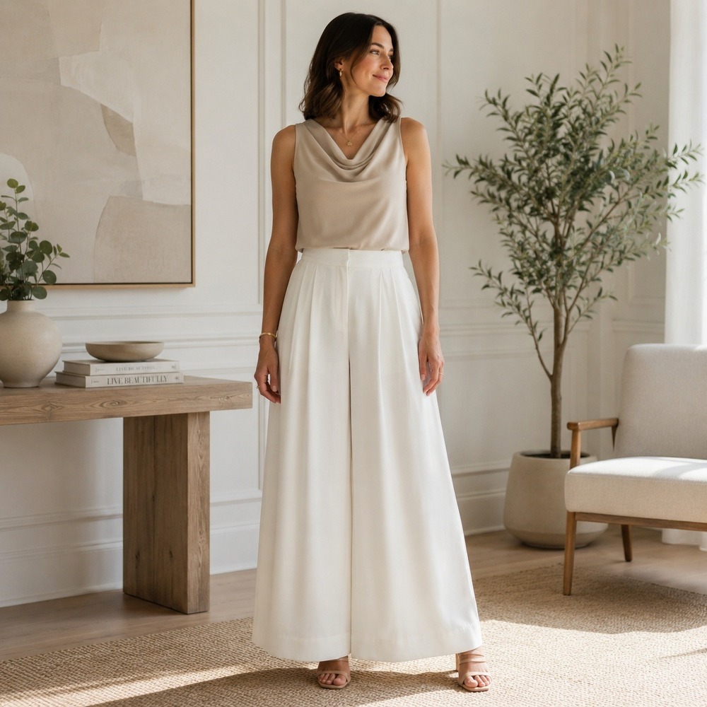 Tibi Wide Leg Culotte Pants High Rise Back Zip Pleated White Women's 6 Designer